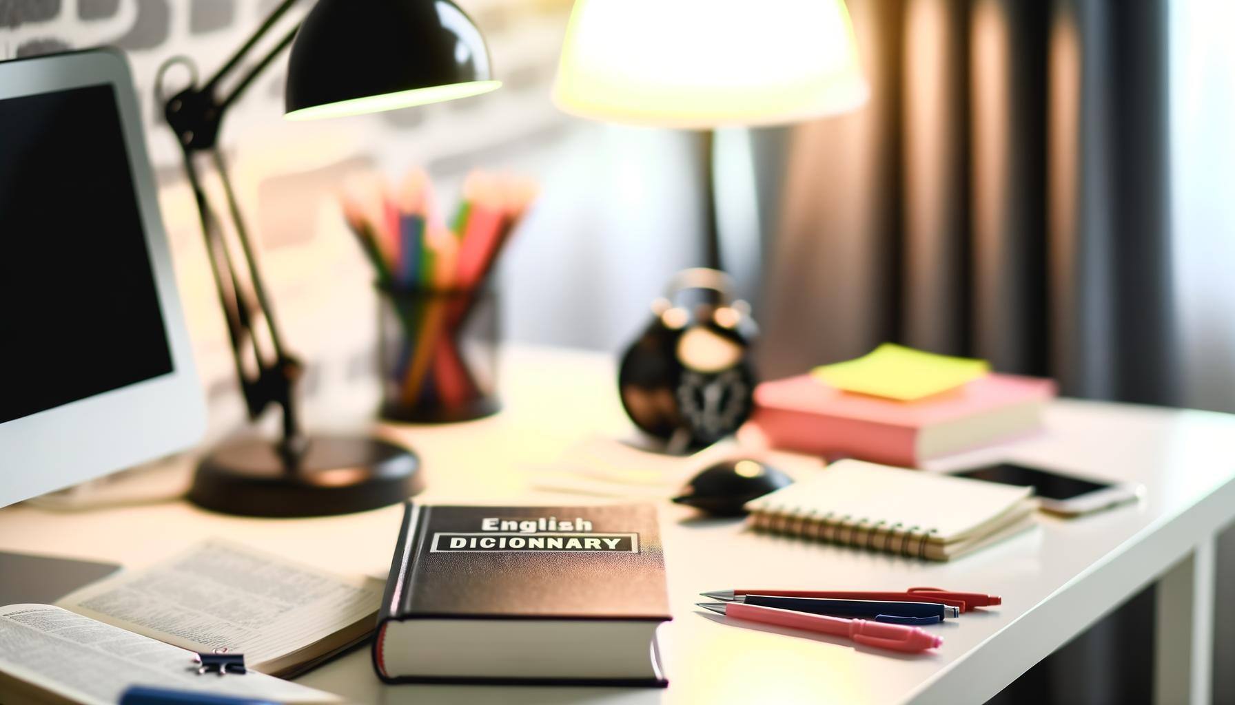 Un dictionnaire anglais sur un bureau détudiant